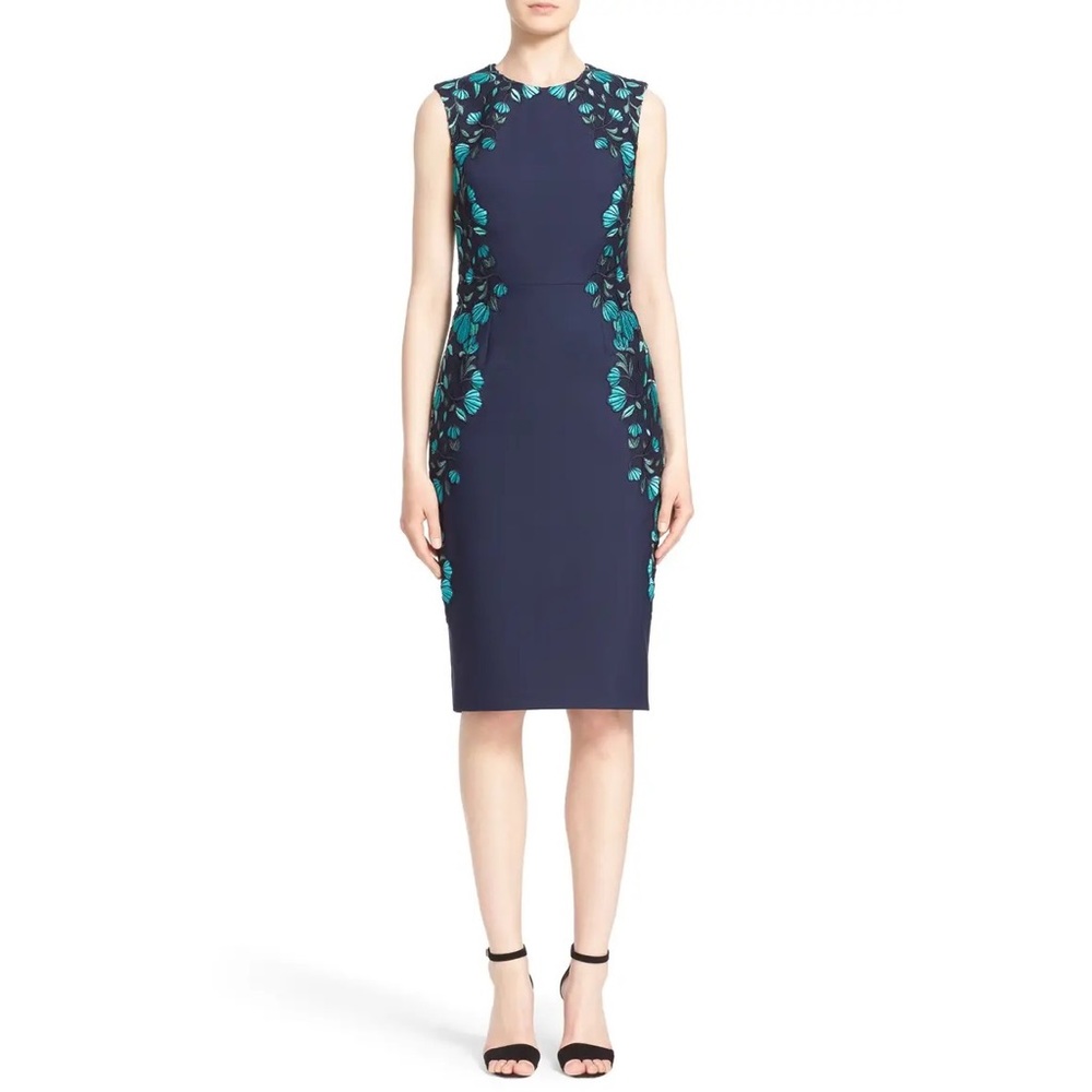 Lela Rose Floral Embroidered Tulle Sheath Dress